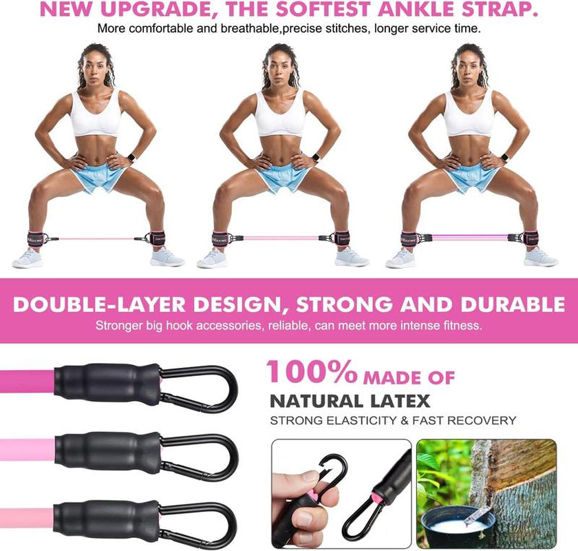 Ultimate Ankle Resistance Band Set - 3 Resistance Bands, 2 Adjustable Ankle Straps & Carry Bag for Effective Leg & Hip Workouts - Perfect Gift for Fitness Enthusiasts!