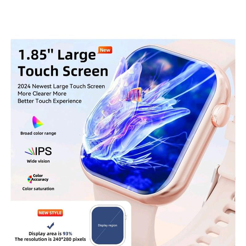 Elevate Your Fitness and Connectivity with the 2024 1.85-Inch Smartwatch - Stylish Silicone Fitness Tracker for Men and Women